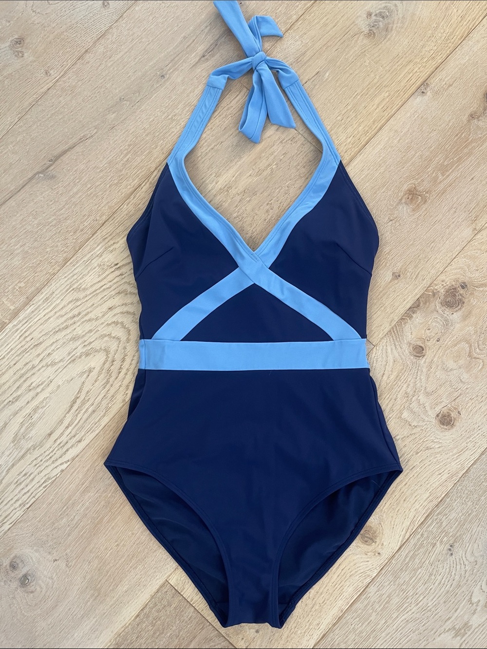 Boden Navy One-Piece Swimsuit with Sky Blue Trim Size 6R